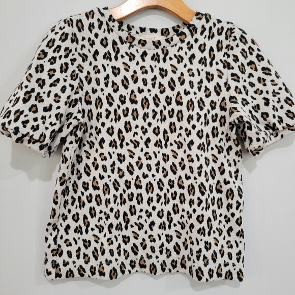 LOFT Cheetah Print Sweater Top Puffy Short Sleeves xs - Picture 2 of 6